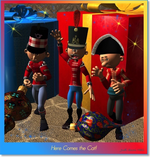 Toy soldiers, 'Here comes the cat'.